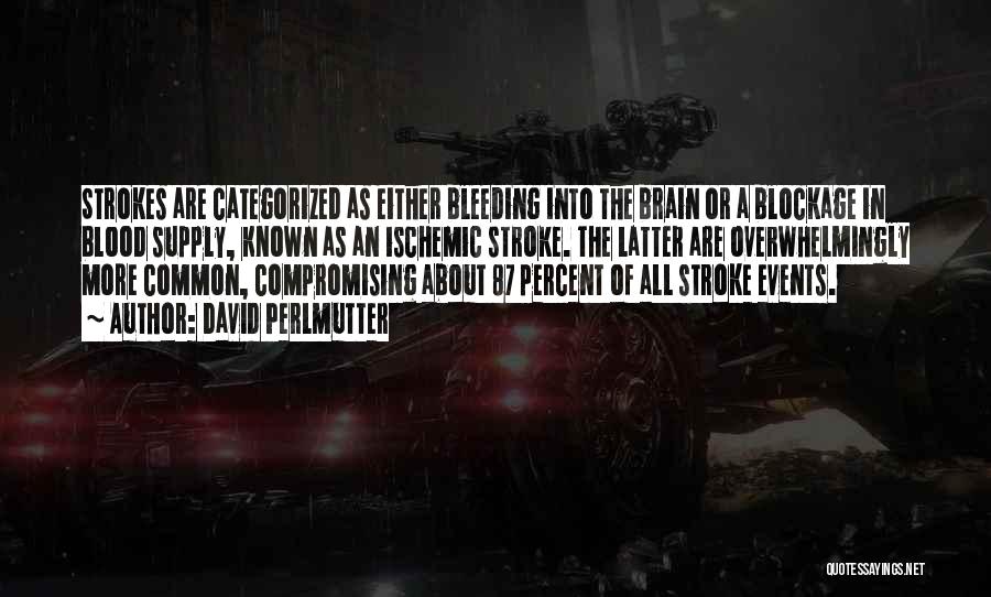 David Perlmutter Quotes: Strokes Are Categorized As Either Bleeding Into The Brain Or A Blockage In Blood Supply, Known As An Ischemic Stroke.