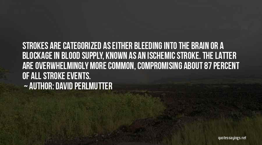 David Perlmutter Quotes: Strokes Are Categorized As Either Bleeding Into The Brain Or A Blockage In Blood Supply, Known As An Ischemic Stroke.