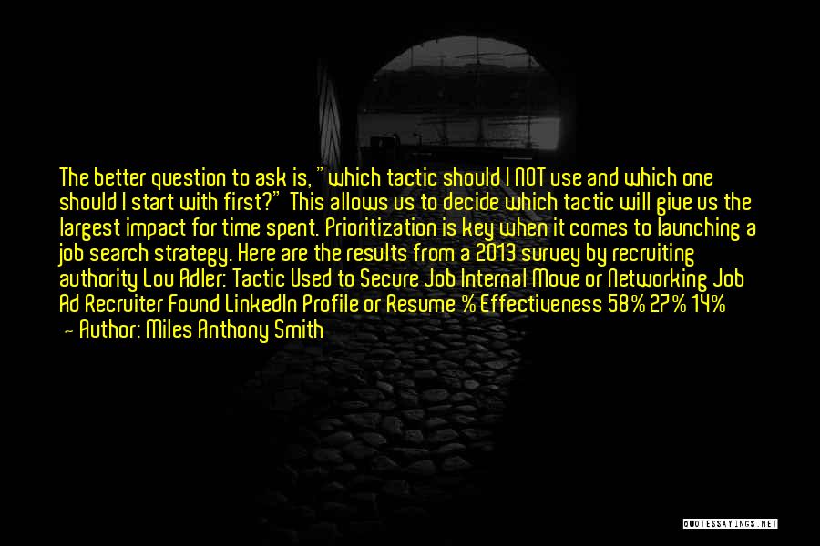 Miles Anthony Smith Quotes: The Better Question To Ask Is, Which Tactic Should I Not Use And Which One Should I Start With First?