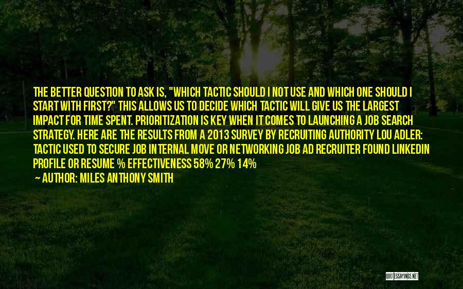 Miles Anthony Smith Quotes: The Better Question To Ask Is, Which Tactic Should I Not Use And Which One Should I Start With First?