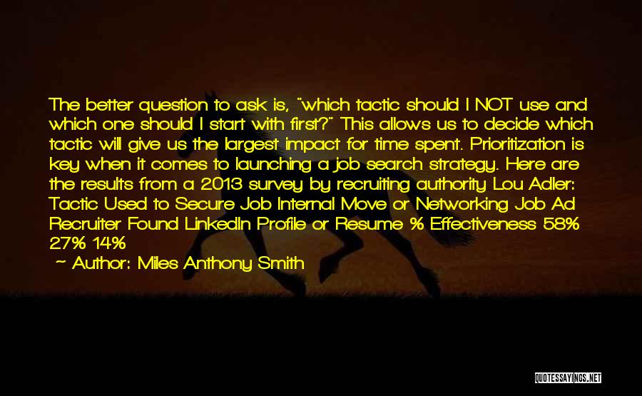 Miles Anthony Smith Quotes: The Better Question To Ask Is, Which Tactic Should I Not Use And Which One Should I Start With First?