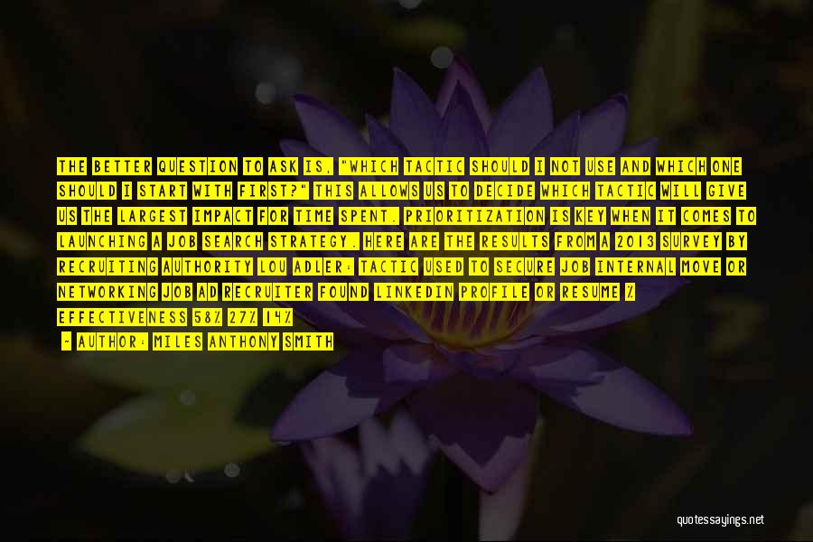 Miles Anthony Smith Quotes: The Better Question To Ask Is, Which Tactic Should I Not Use And Which One Should I Start With First?