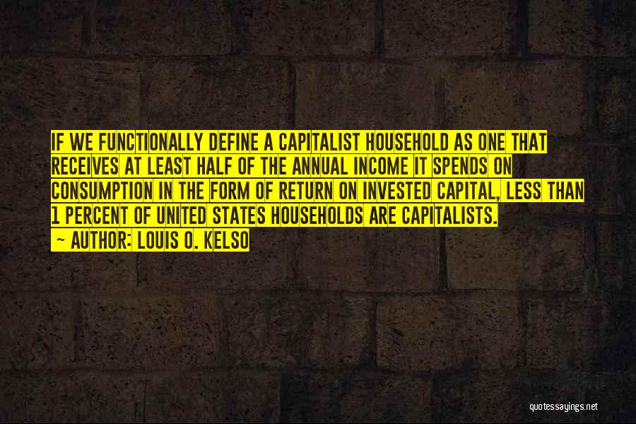 Louis O. Kelso Quotes: If We Functionally Define A Capitalist Household As One That Receives At Least Half Of The Annual Income It Spends