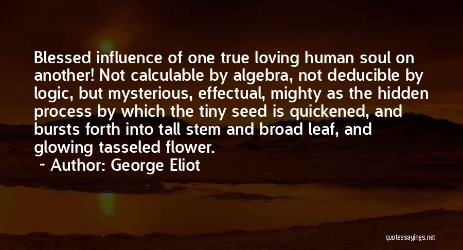 George Eliot Quotes: Blessed Influence Of One True Loving Human Soul On Another! Not Calculable By Algebra, Not Deducible By Logic, But Mysterious,
