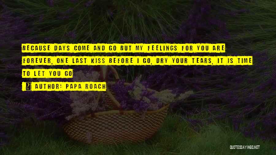 Papa Roach Quotes: Because Days Come And Go But My Feelings For You Are Forever, One Last Kiss Before I Go, Dry Your