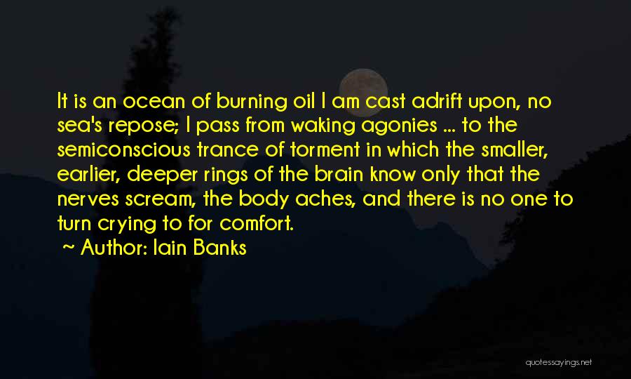 Iain Banks Quotes: It Is An Ocean Of Burning Oil I Am Cast Adrift Upon, No Sea's Repose; I Pass From Waking Agonies