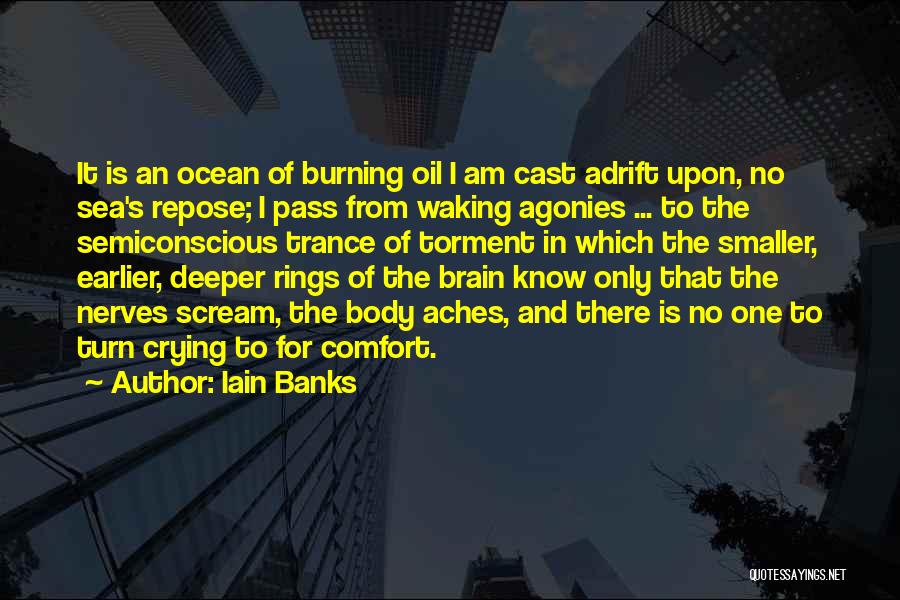Iain Banks Quotes: It Is An Ocean Of Burning Oil I Am Cast Adrift Upon, No Sea's Repose; I Pass From Waking Agonies