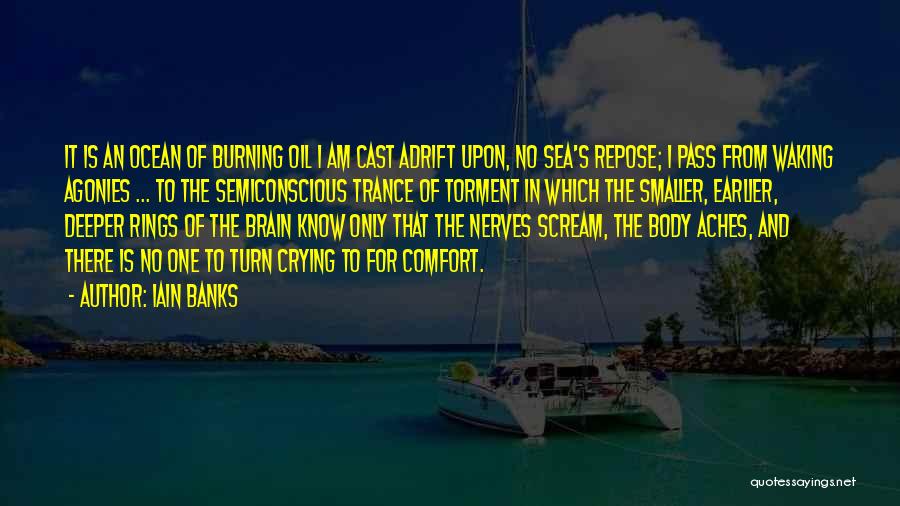 Iain Banks Quotes: It Is An Ocean Of Burning Oil I Am Cast Adrift Upon, No Sea's Repose; I Pass From Waking Agonies