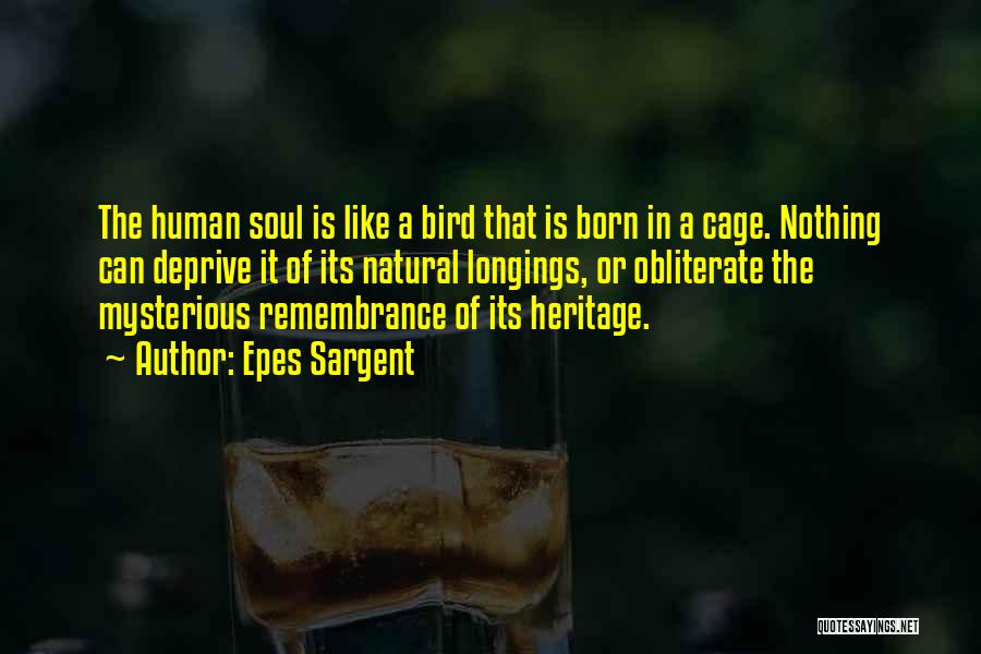 Epes Sargent Quotes: The Human Soul Is Like A Bird That Is Born In A Cage. Nothing Can Deprive It Of Its Natural