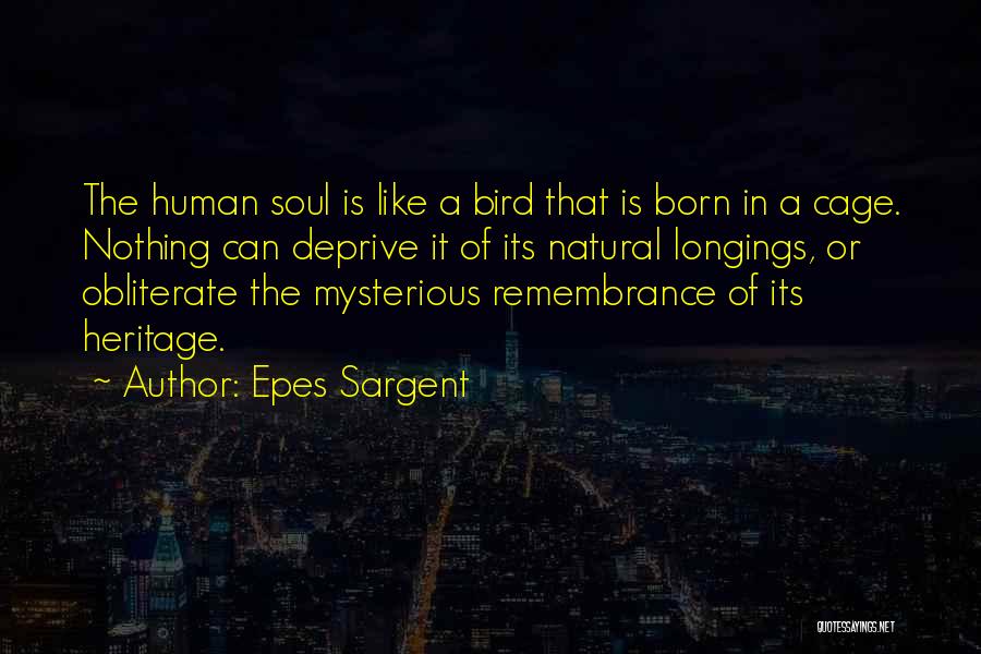 Epes Sargent Quotes: The Human Soul Is Like A Bird That Is Born In A Cage. Nothing Can Deprive It Of Its Natural