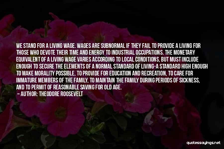 Theodore Roosevelt Quotes: We Stand For A Living Wage. Wages Are Subnormal If They Fail To Provide A Living For Those Who Devote