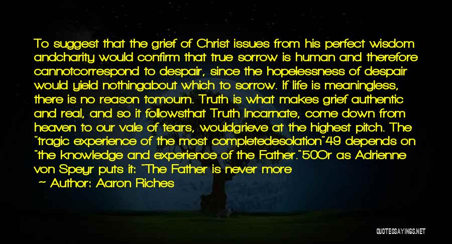 Aaron Riches Quotes: To Suggest That The Grief Of Christ Issues From His Perfect Wisdom Andcharity Would Confirm That True Sorrow Is Human