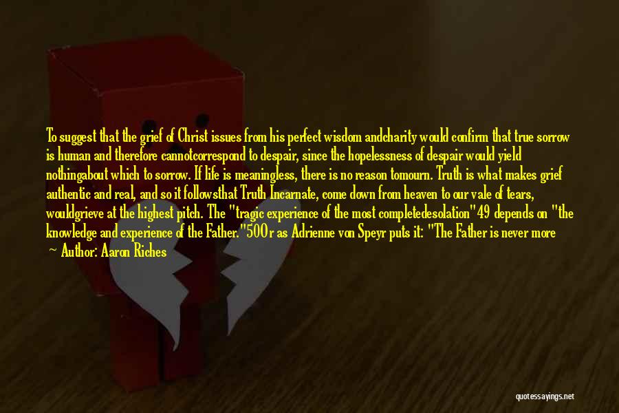 Aaron Riches Quotes: To Suggest That The Grief Of Christ Issues From His Perfect Wisdom Andcharity Would Confirm That True Sorrow Is Human