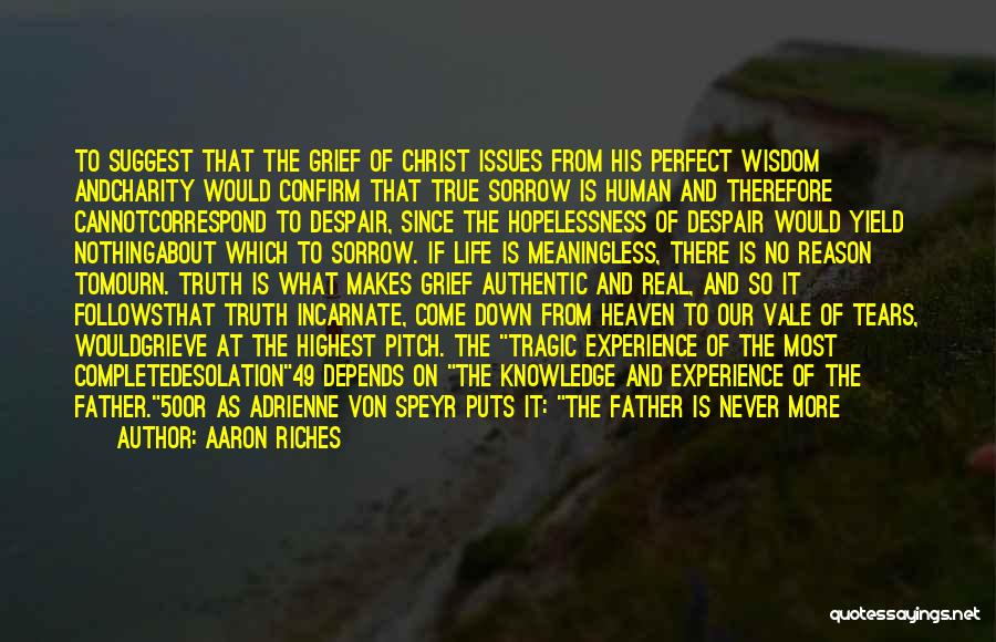 Aaron Riches Quotes: To Suggest That The Grief Of Christ Issues From His Perfect Wisdom Andcharity Would Confirm That True Sorrow Is Human