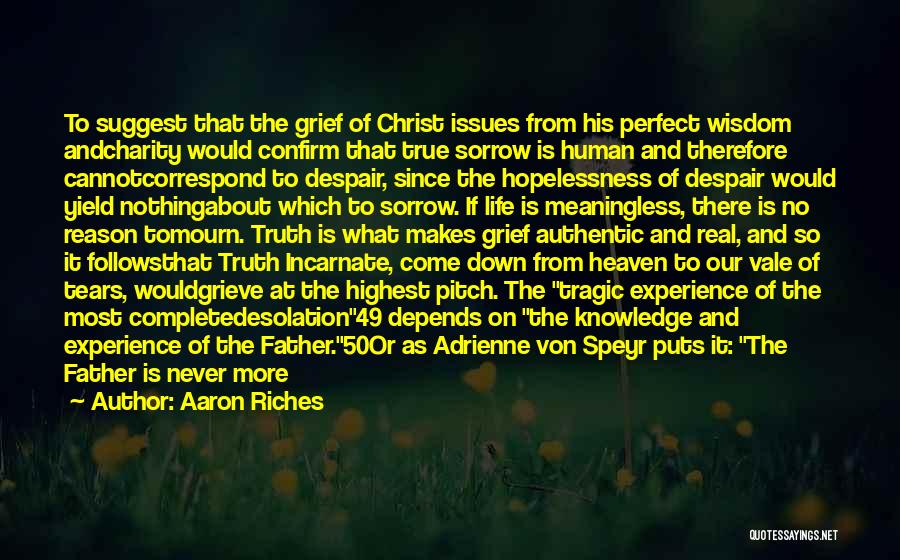 Aaron Riches Quotes: To Suggest That The Grief Of Christ Issues From His Perfect Wisdom Andcharity Would Confirm That True Sorrow Is Human