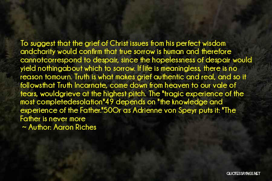 Aaron Riches Quotes: To Suggest That The Grief Of Christ Issues From His Perfect Wisdom Andcharity Would Confirm That True Sorrow Is Human