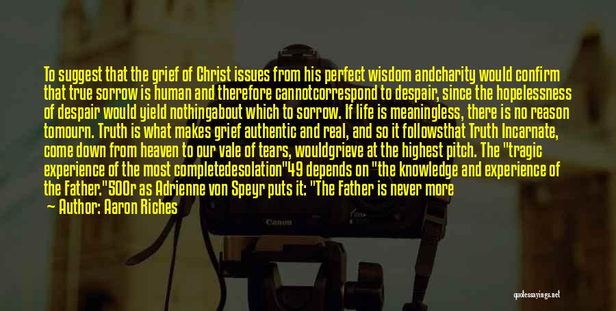 Aaron Riches Quotes: To Suggest That The Grief Of Christ Issues From His Perfect Wisdom Andcharity Would Confirm That True Sorrow Is Human