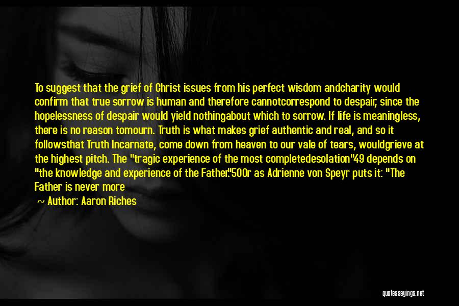 Aaron Riches Quotes: To Suggest That The Grief Of Christ Issues From His Perfect Wisdom Andcharity Would Confirm That True Sorrow Is Human