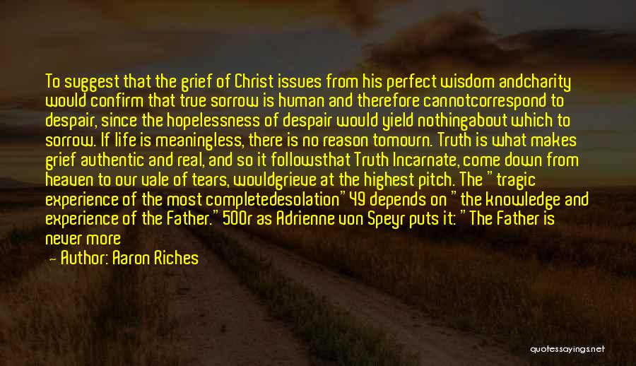 Aaron Riches Quotes: To Suggest That The Grief Of Christ Issues From His Perfect Wisdom Andcharity Would Confirm That True Sorrow Is Human