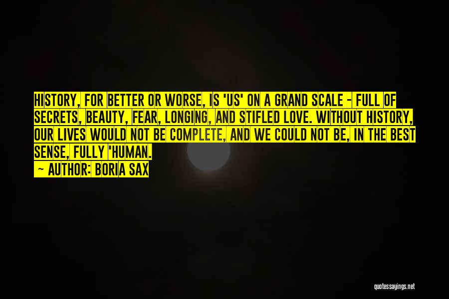 Boria Sax Quotes: History, For Better Or Worse, Is 'us' On A Grand Scale - Full Of Secrets, Beauty, Fear, Longing, And Stifled