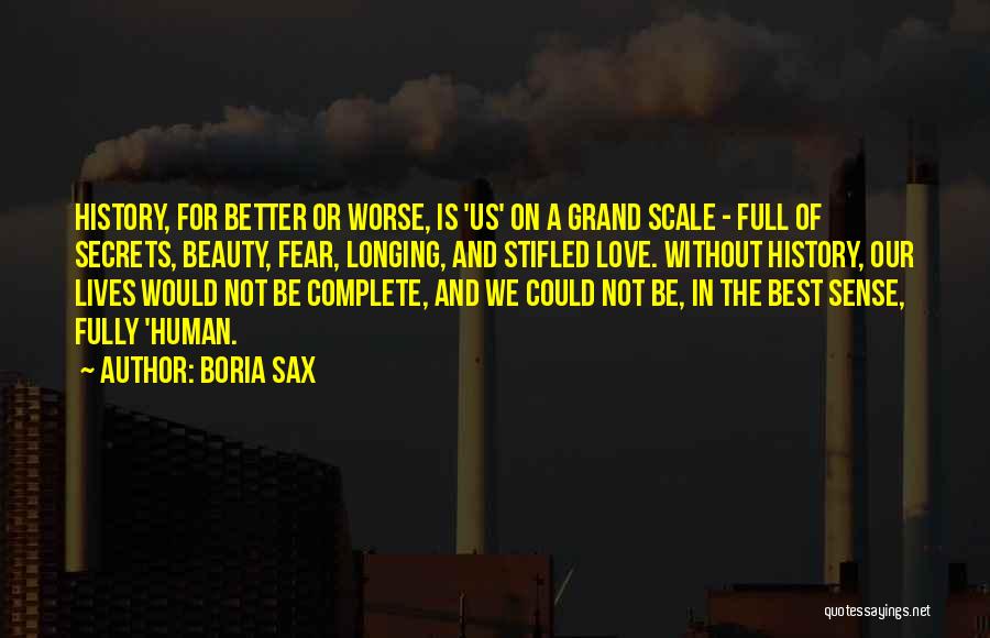 Boria Sax Quotes: History, For Better Or Worse, Is 'us' On A Grand Scale - Full Of Secrets, Beauty, Fear, Longing, And Stifled