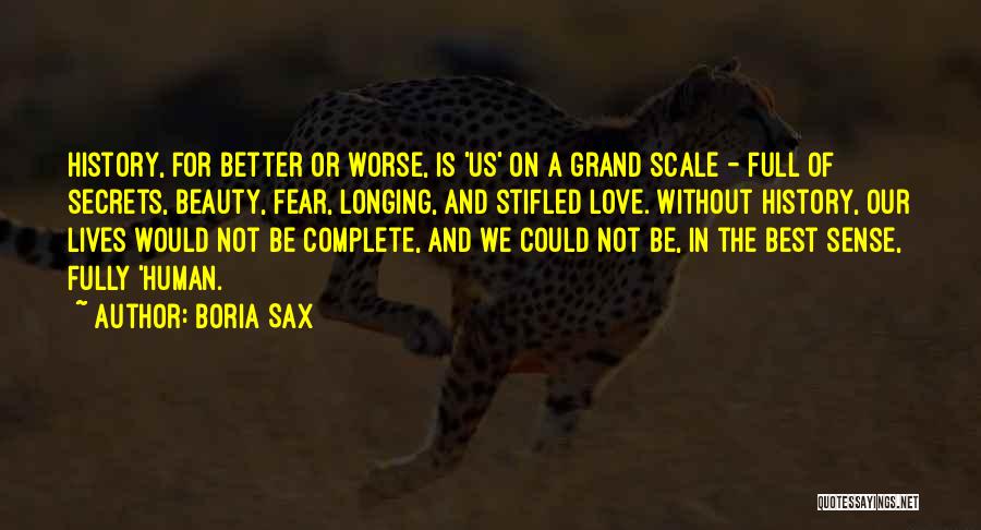 Boria Sax Quotes: History, For Better Or Worse, Is 'us' On A Grand Scale - Full Of Secrets, Beauty, Fear, Longing, And Stifled