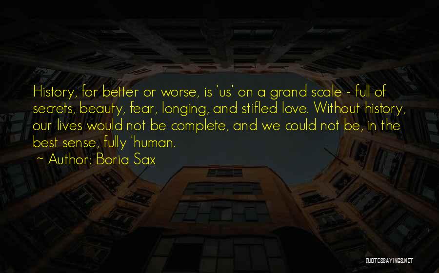 Boria Sax Quotes: History, For Better Or Worse, Is 'us' On A Grand Scale - Full Of Secrets, Beauty, Fear, Longing, And Stifled