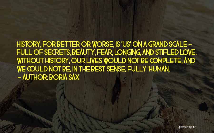 Boria Sax Quotes: History, For Better Or Worse, Is 'us' On A Grand Scale - Full Of Secrets, Beauty, Fear, Longing, And Stifled