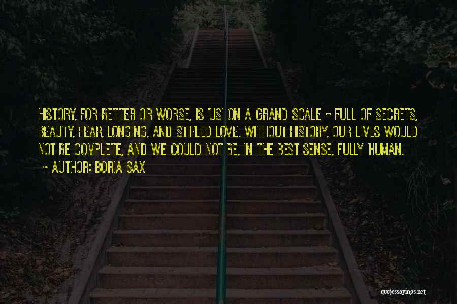 Boria Sax Quotes: History, For Better Or Worse, Is 'us' On A Grand Scale - Full Of Secrets, Beauty, Fear, Longing, And Stifled