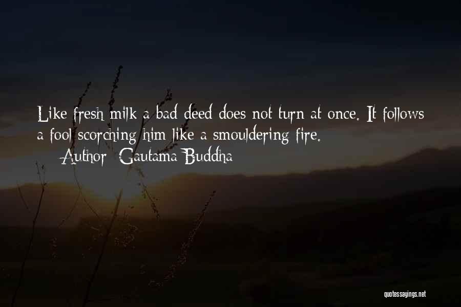 Gautama Buddha Quotes: Like Fresh Milk A Bad Deed Does Not Turn At Once. It Follows A Fool Scorching Him Like A Smouldering