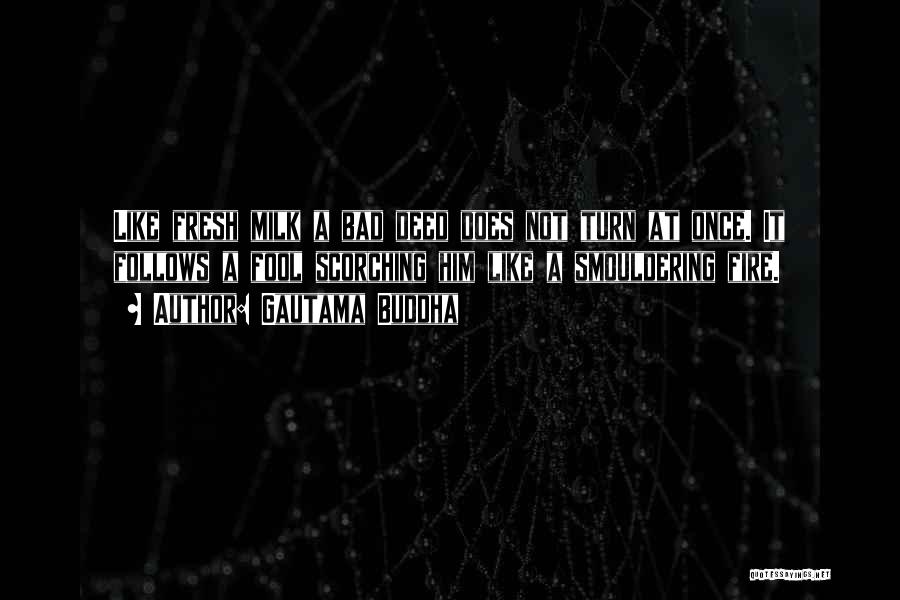 Gautama Buddha Quotes: Like Fresh Milk A Bad Deed Does Not Turn At Once. It Follows A Fool Scorching Him Like A Smouldering