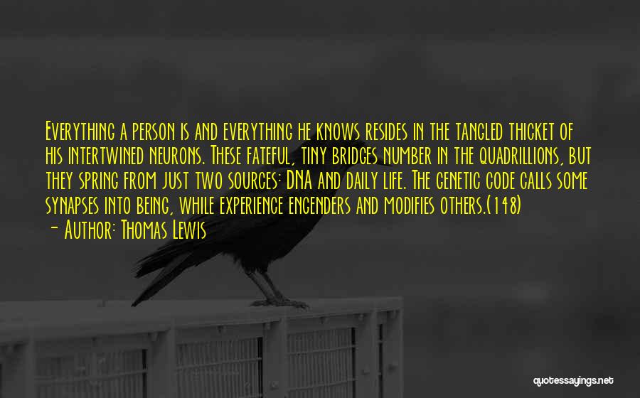 Thomas Lewis Quotes: Everything A Person Is And Everything He Knows Resides In The Tangled Thicket Of His Intertwined Neurons. These Fateful, Tiny