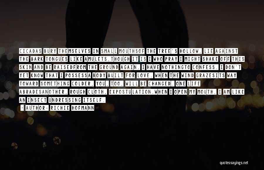 Richie Hofmann Quotes: Cicadas Bury Themselves In Small Mouthsof The Tree's Hollow, Lie Against The Bark Tongues Like Amulets,though It Is I Who
