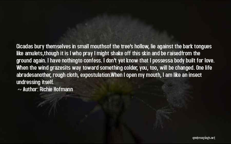 Richie Hofmann Quotes: Cicadas Bury Themselves In Small Mouthsof The Tree's Hollow, Lie Against The Bark Tongues Like Amulets,though It Is I Who