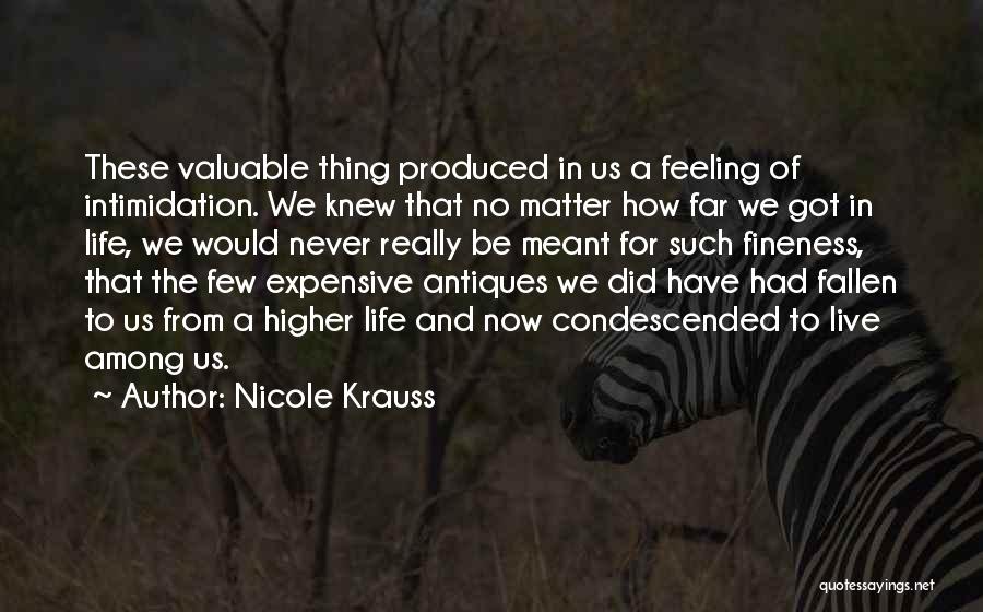 Nicole Krauss Quotes: These Valuable Thing Produced In Us A Feeling Of Intimidation. We Knew That No Matter How Far We Got In