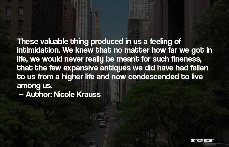 Nicole Krauss Quotes: These Valuable Thing Produced In Us A Feeling Of Intimidation. We Knew That No Matter How Far We Got In