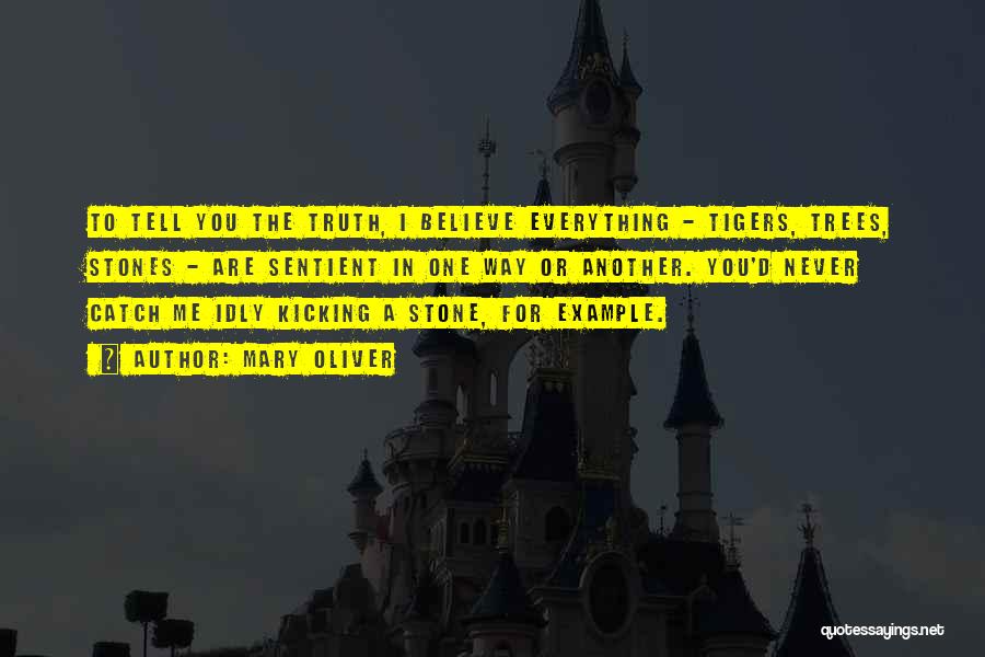 Mary Oliver Quotes: To Tell You The Truth, I Believe Everything - Tigers, Trees, Stones - Are Sentient In One Way Or Another.