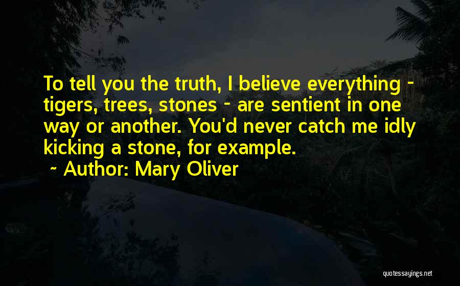 Mary Oliver Quotes: To Tell You The Truth, I Believe Everything - Tigers, Trees, Stones - Are Sentient In One Way Or Another.