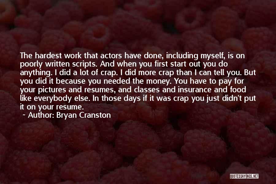 Bryan Cranston Quotes: The Hardest Work That Actors Have Done, Including Myself, Is On Poorly Written Scripts. And When You First Start Out