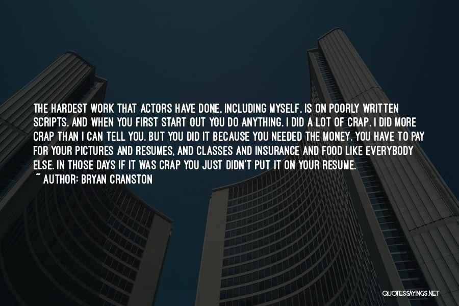 Bryan Cranston Quotes: The Hardest Work That Actors Have Done, Including Myself, Is On Poorly Written Scripts. And When You First Start Out