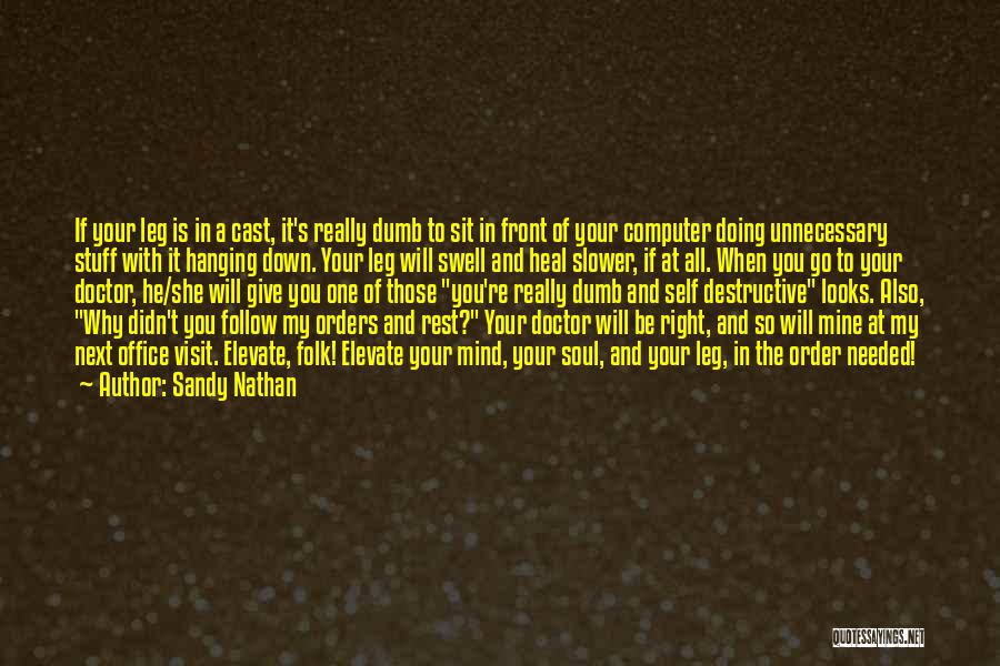 Sandy Nathan Quotes: If Your Leg Is In A Cast, It's Really Dumb To Sit In Front Of Your Computer Doing Unnecessary Stuff