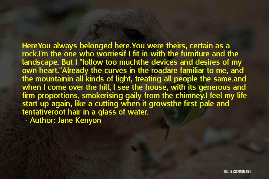 Jane Kenyon Quotes: Hereyou Always Belonged Here.you Were Theirs, Certain As A Rock.i'm The One Who Worriesif I Fit In With The Furniture