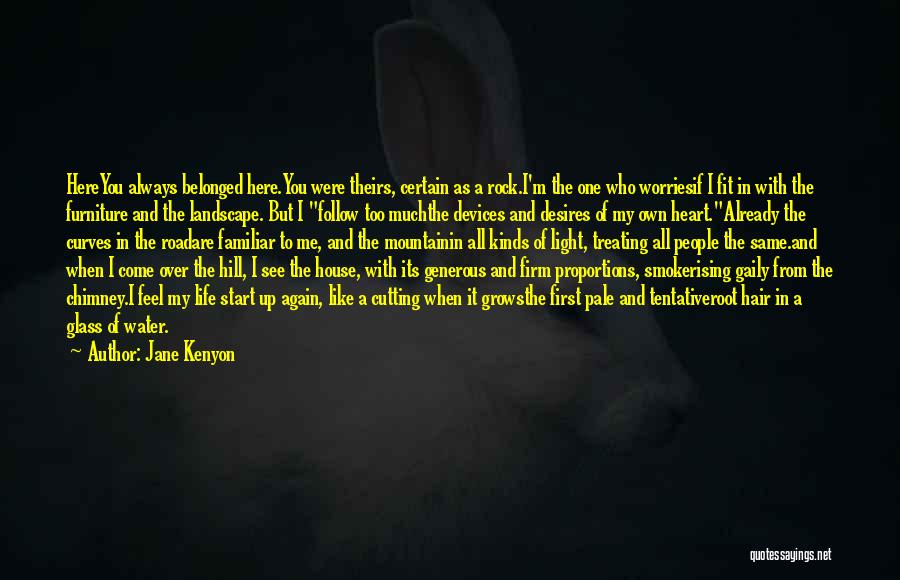 Jane Kenyon Quotes: Hereyou Always Belonged Here.you Were Theirs, Certain As A Rock.i'm The One Who Worriesif I Fit In With The Furniture