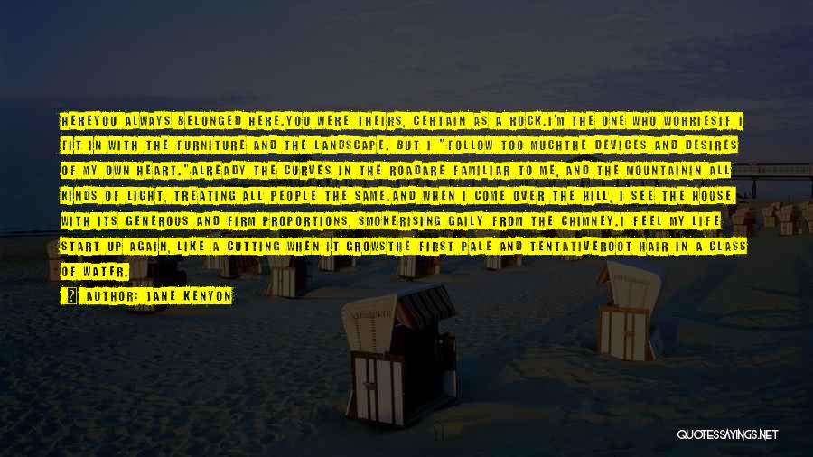 Jane Kenyon Quotes: Hereyou Always Belonged Here.you Were Theirs, Certain As A Rock.i'm The One Who Worriesif I Fit In With The Furniture