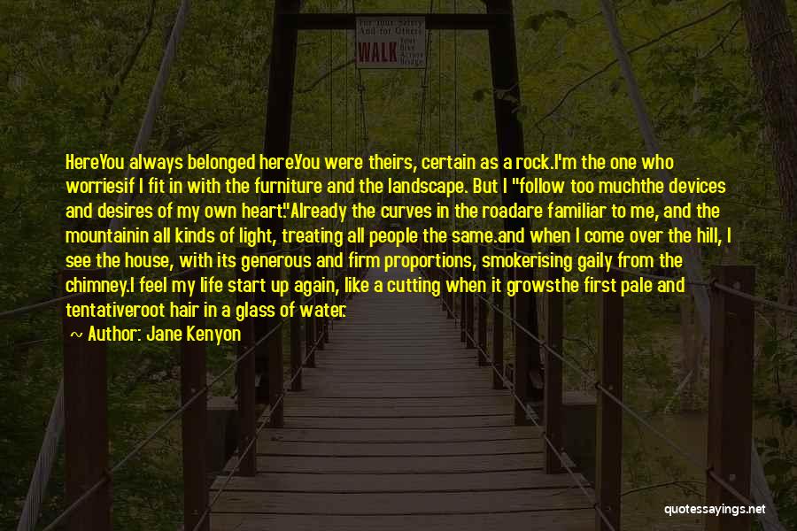 Jane Kenyon Quotes: Hereyou Always Belonged Here.you Were Theirs, Certain As A Rock.i'm The One Who Worriesif I Fit In With The Furniture