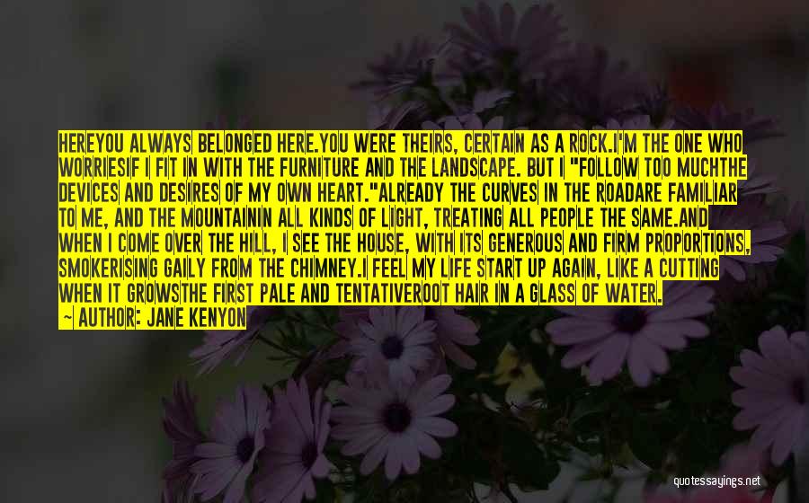 Jane Kenyon Quotes: Hereyou Always Belonged Here.you Were Theirs, Certain As A Rock.i'm The One Who Worriesif I Fit In With The Furniture