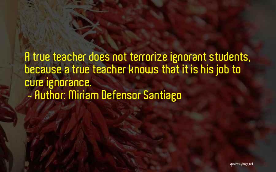 Miriam Defensor Santiago Quotes: A True Teacher Does Not Terrorize Ignorant Students, Because A True Teacher Knows That It Is His Job To Cure