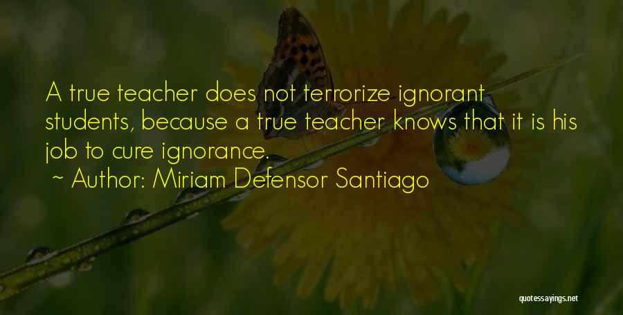 Miriam Defensor Santiago Quotes: A True Teacher Does Not Terrorize Ignorant Students, Because A True Teacher Knows That It Is His Job To Cure