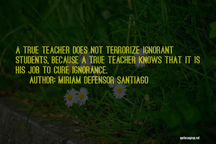 Miriam Defensor Santiago Quotes: A True Teacher Does Not Terrorize Ignorant Students, Because A True Teacher Knows That It Is His Job To Cure