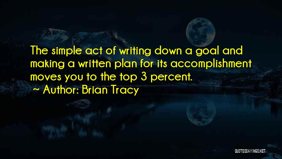 Brian Tracy Quotes: The Simple Act Of Writing Down A Goal And Making A Written Plan For Its Accomplishment Moves You To The